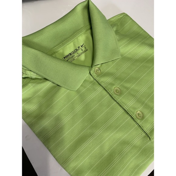 Nike Golf Fit-Dry Mens Polo Green Short Sleeve Shirt L‎ Striped Embroidered Logo - Picture 10 of 10